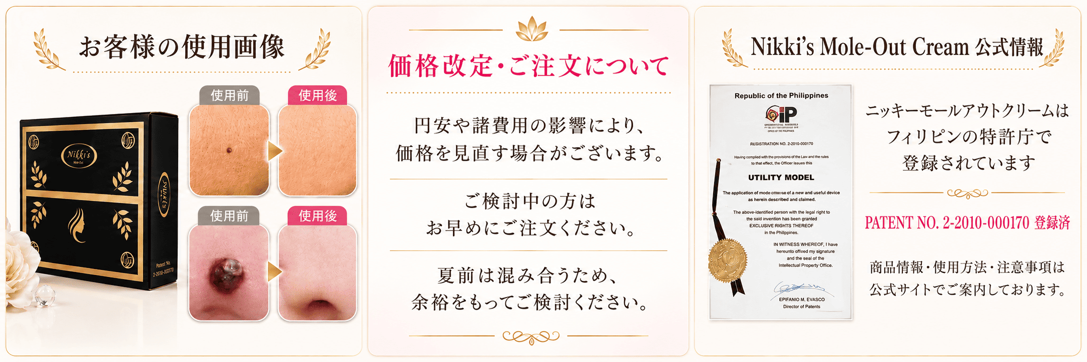 ニッキーモールアウトクリーム　特許庁登録情報　使用画像